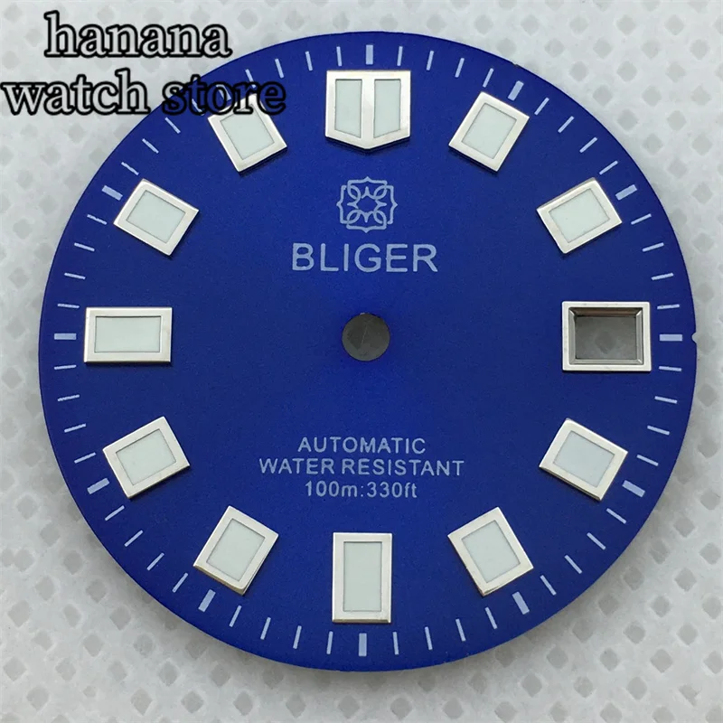 قرص ساعة BLIGER 29 ملم أزرق أخضر أسود مناسب لحركة NH35 NH36 أخضر مضيء
