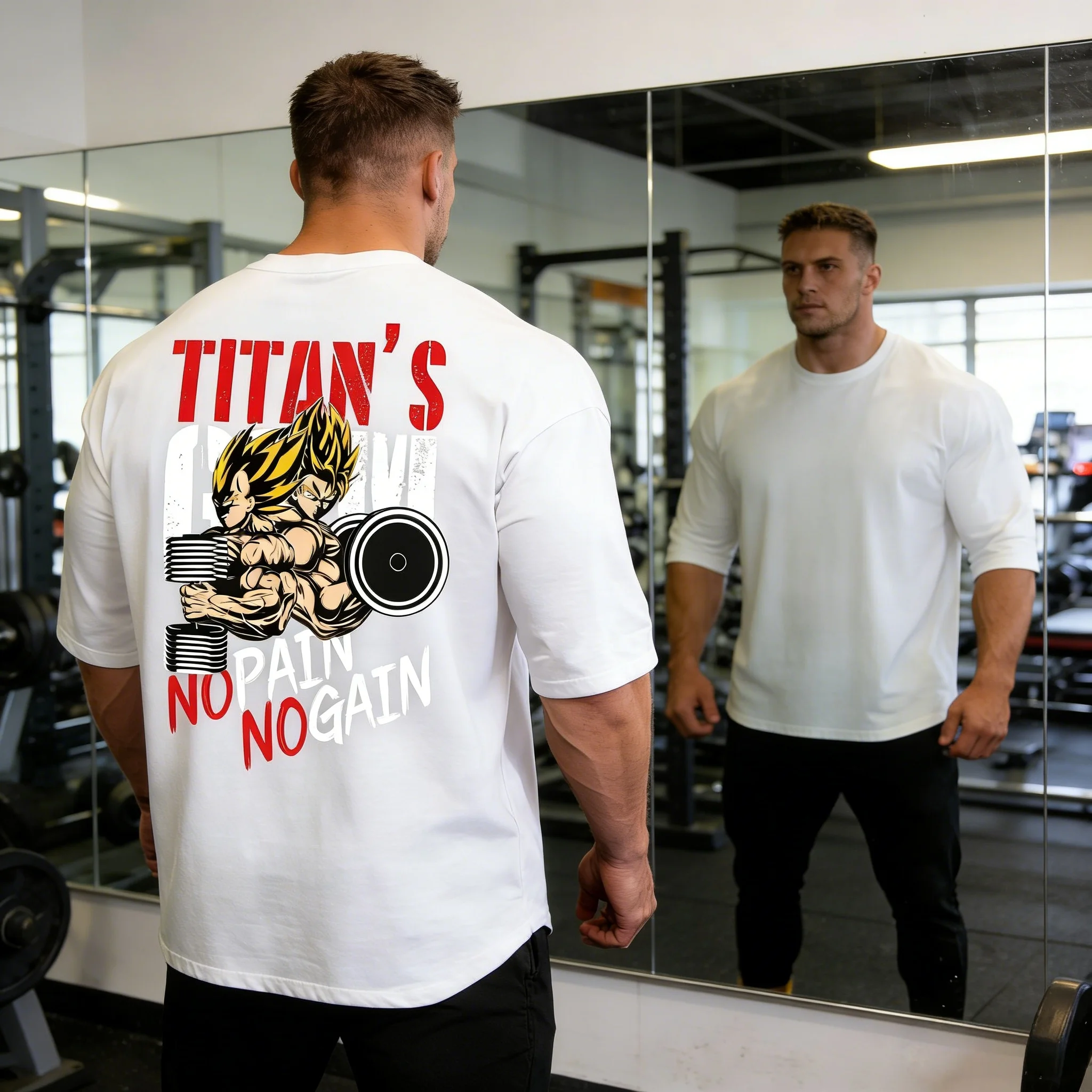 camiseta-retro-de-algodao-puro-dragon-ball-verao-2026-titan-gym-sem-esforco-sem-recompensa-super-saiyajin-sun-wukong-vegeta