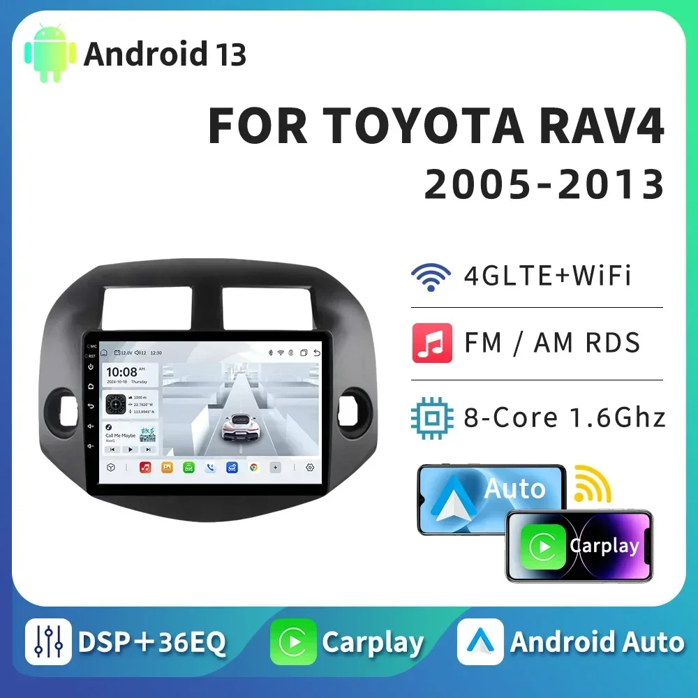 

HTZM 10 inch Car Player Radio For Toyota RAV4 RAV 4 2005 2006-2013 GPS Carplay Android Auto Multimedia WIFI DSP Stereo