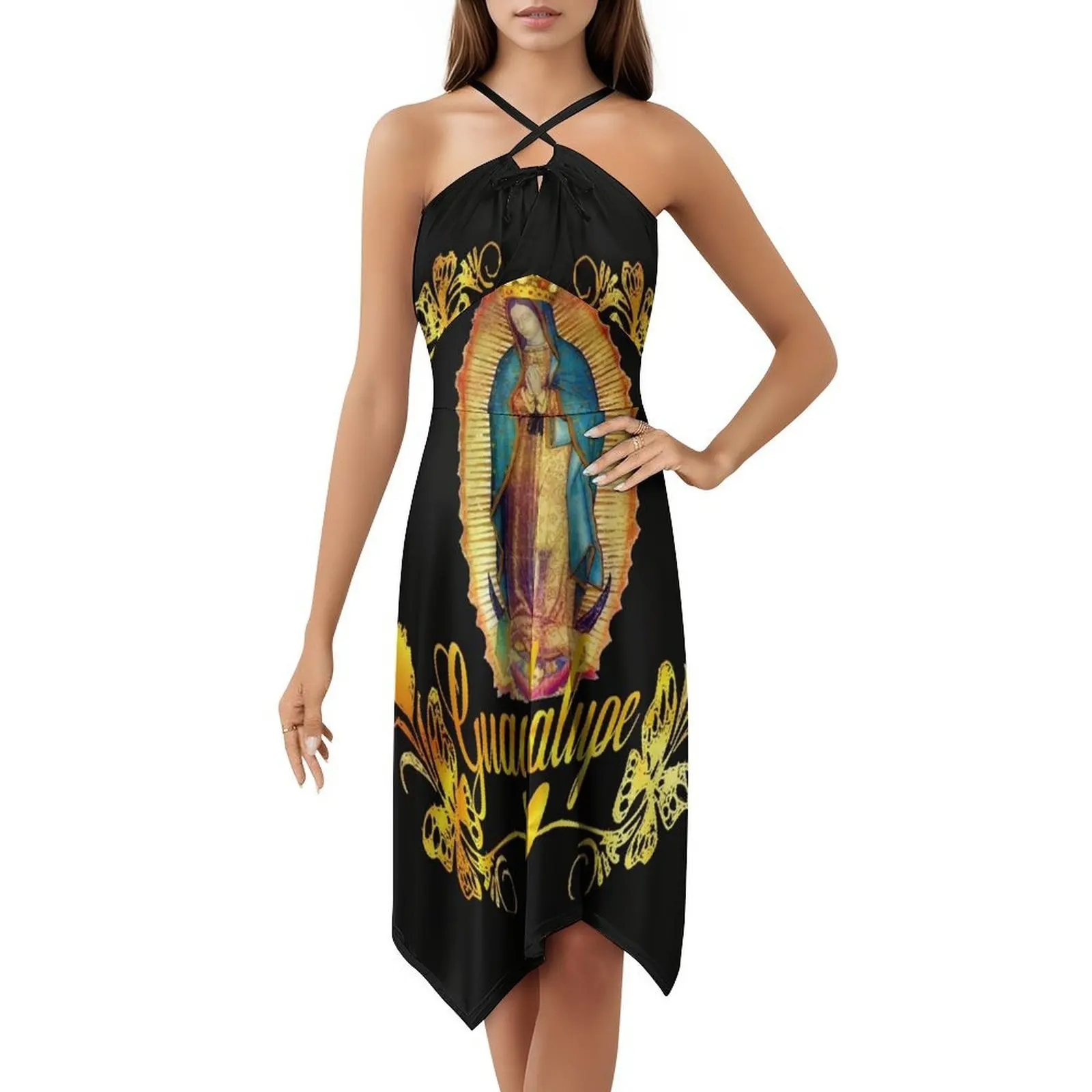 فستان سيدة غوادالوبي مريم العذراء المكسيكي المكسيكي على شكل قلب فستان أنيق للحفلات الصيفية للنساء غوادالوبينا