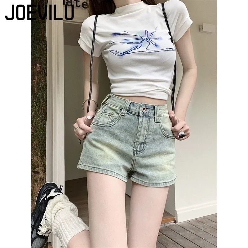 

Джинсовые шорты с высокой талией, ностальгические ретро светлые пикантные женские летние шорты трапециевидной формы с широкими штанинами, маленькие прямые шорты