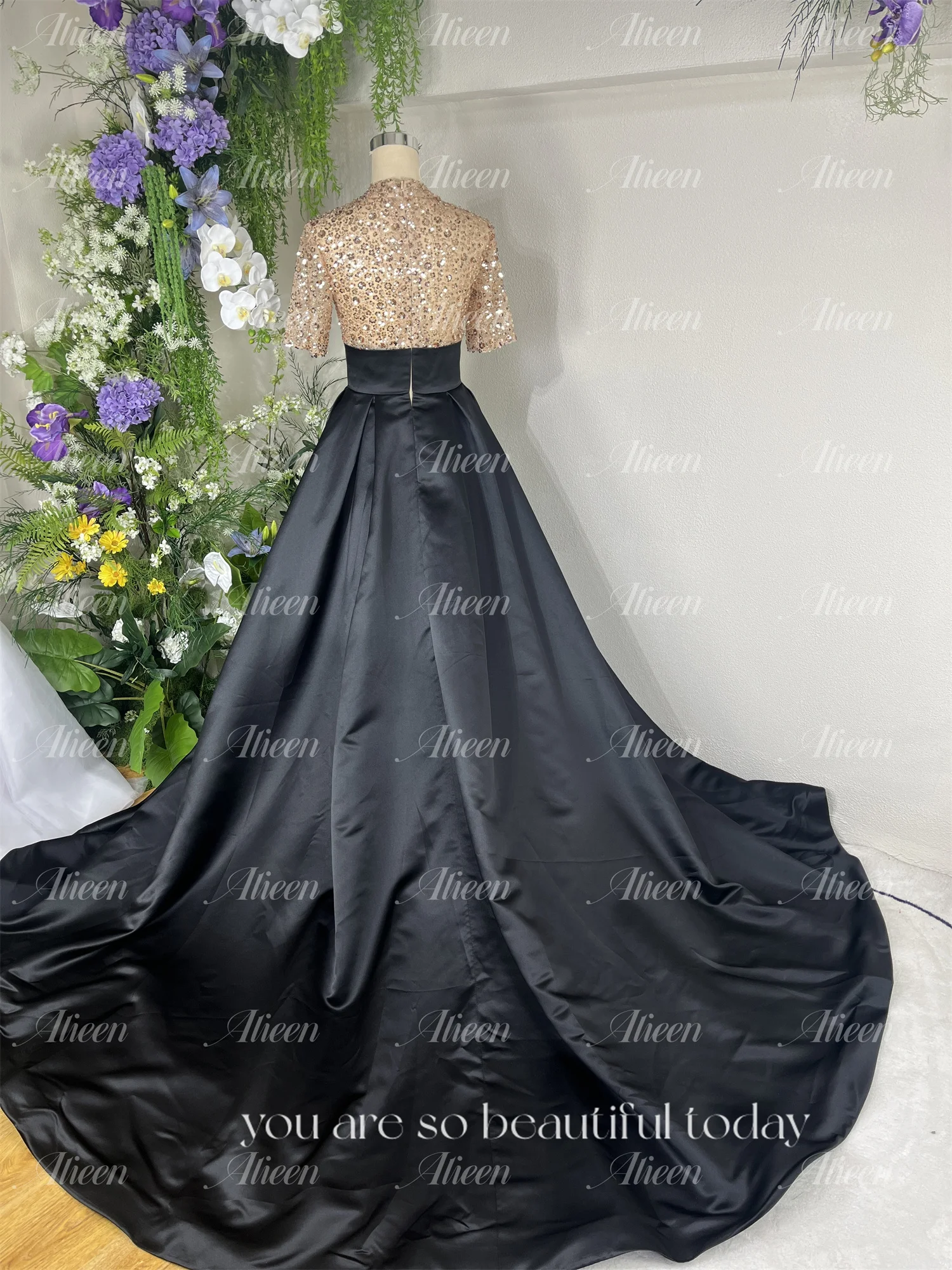 Luxurious Beads Shiny Black Gold Gala Dresses Woman 2024 for Party Dress Women Elegant Luxury Evening Gown Customized Formal