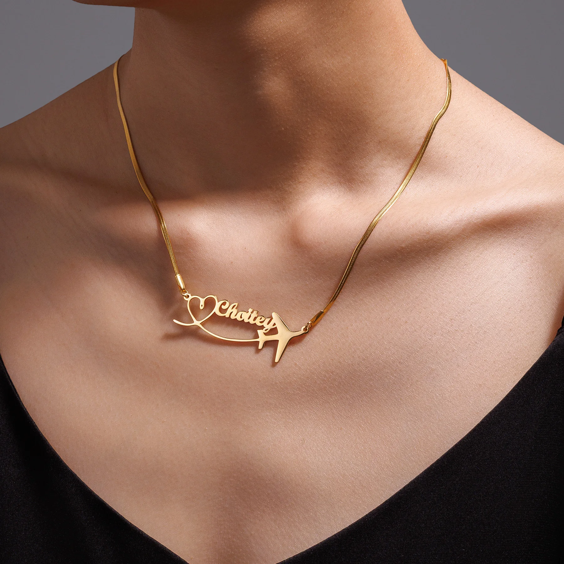 Acheerup персонализированное ожерелье в форме самолета с индивидуальным именем для женщин, ювелирная цепочка с лезвием из нержавеющей стали, рождественские подарки