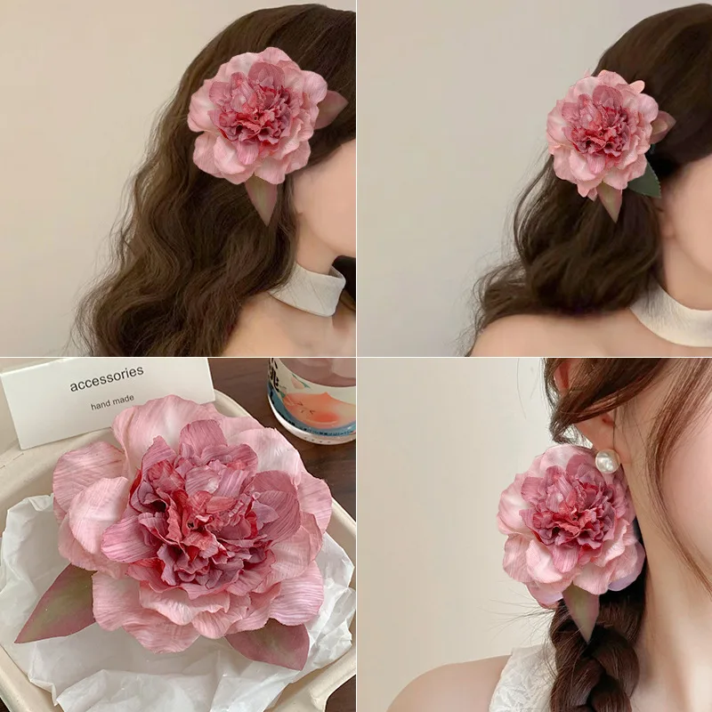 

Flower side clip photo atmosphere hair accessories girl hairpin antique peony flower word hairpin duck bill