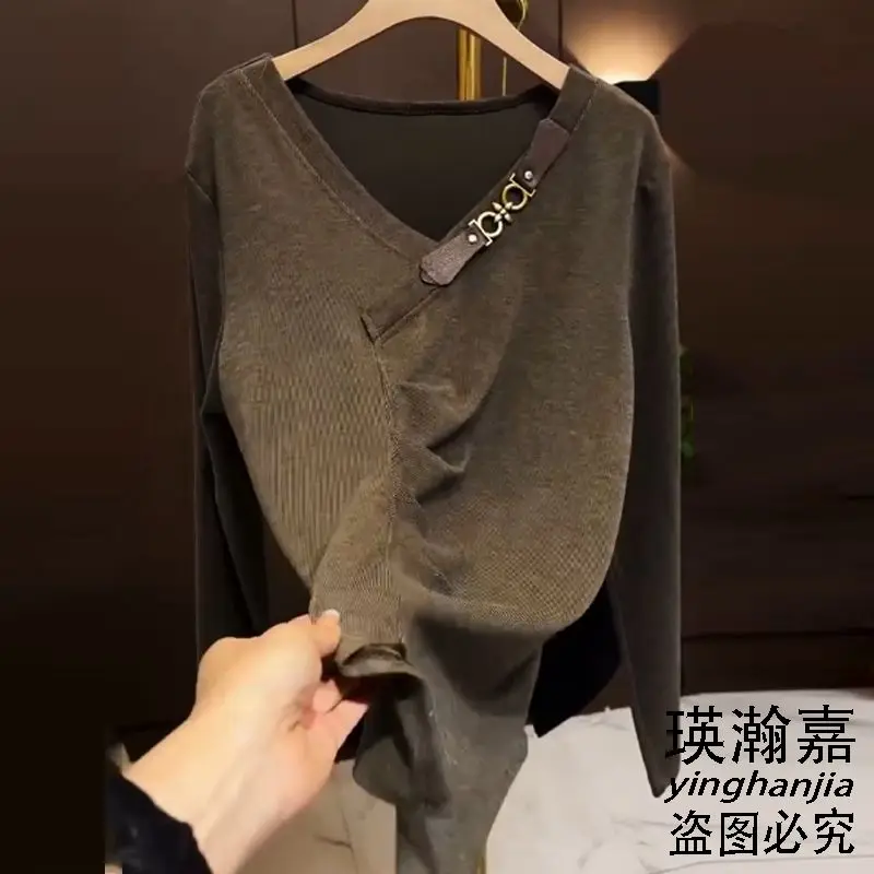 

Slim Versatile Belt Brushed Bottoming 2025 New Women's Autumn and Winter Long-sleeved T-shirt Top