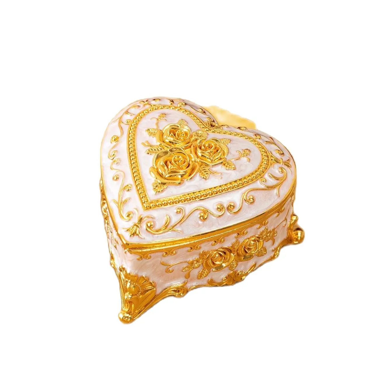 Jewelry StorageMetal Creative European Vintage Jewelry Box Small Gold-plated Hand-painted High-end Rose  Box Cotton Swab Box Val