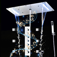 6 functions music shower head set 800x380mm LED rain mist waterfall column massage body jets 2'' thermostatic high flow system