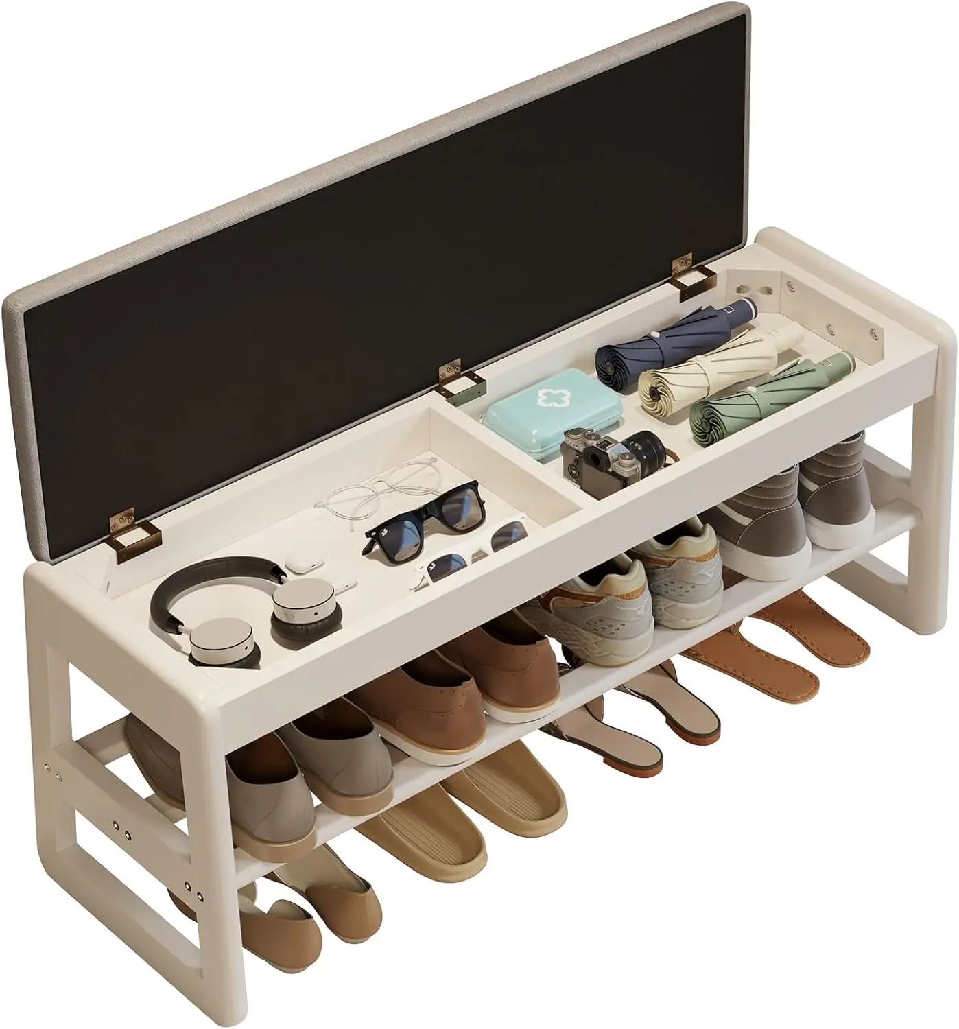 

Shoe Rack Bench with Cushion,2 Tiers Shoe Bench with Flip-Top Storage,Wood Shoe Rack for Entryway,Hallway（White,39.3'）