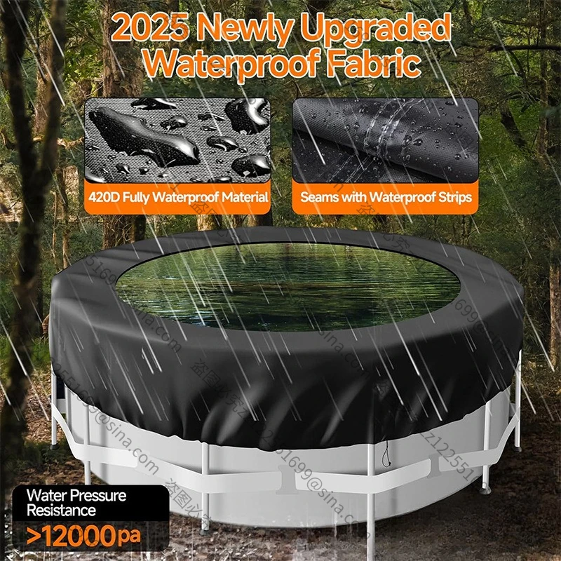 Suitable for Round Pool Covers, Heavy Duty Tear Resistant,Waterproof Dust and UV Resistant with Drawstring and Ground Pegs Black