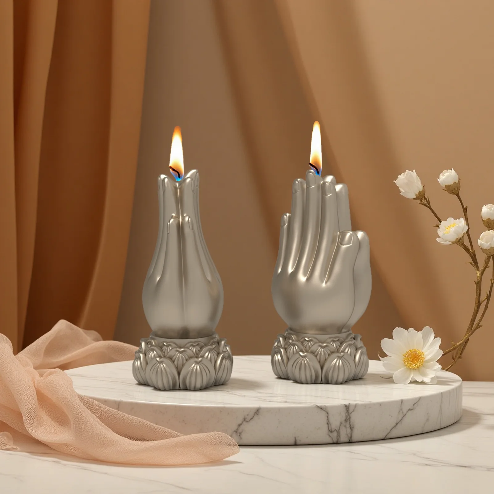 

Lotus Praying Hands Silicone Mold for Candles Cement Gypsum, DIY Craft Making , Mold for Concrete Statues Figurines Buddha Decor