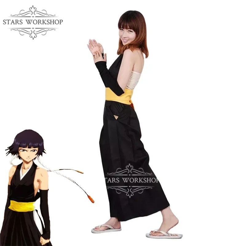 Anime Bleach Cosplay drugi sezon działający kapitan Soi Fon przebranie na karnawał kobiety czarny seksowny Backless mundur bojowy garnitur JS