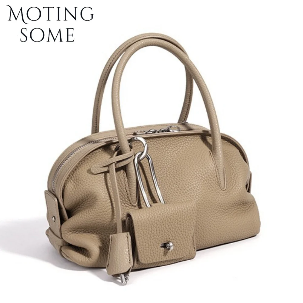 MOTINGSOME Natural Cow Leather Satchel Bag Woman Shoulder Bowling Bags Lychee Pattern Handbag Fashionable Messenger Pillow 2026