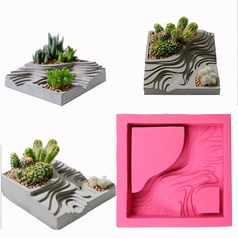 【F】Square Terrace Flowerpot Epoxy Resin Mould Silicone Potting Mould DIY Concrete Gypsum Flower Pot Handmade Making