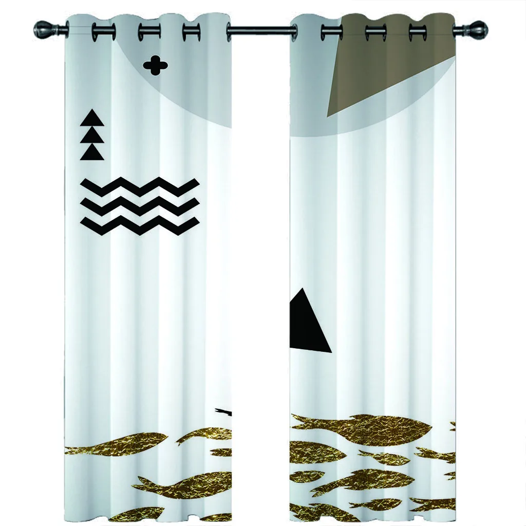 HUANZHUANG Living Room Curtain Fashion 3D Abstract Gold Fish 2 Pieces Shading Window Curtains For Bedroom Decoration Hook