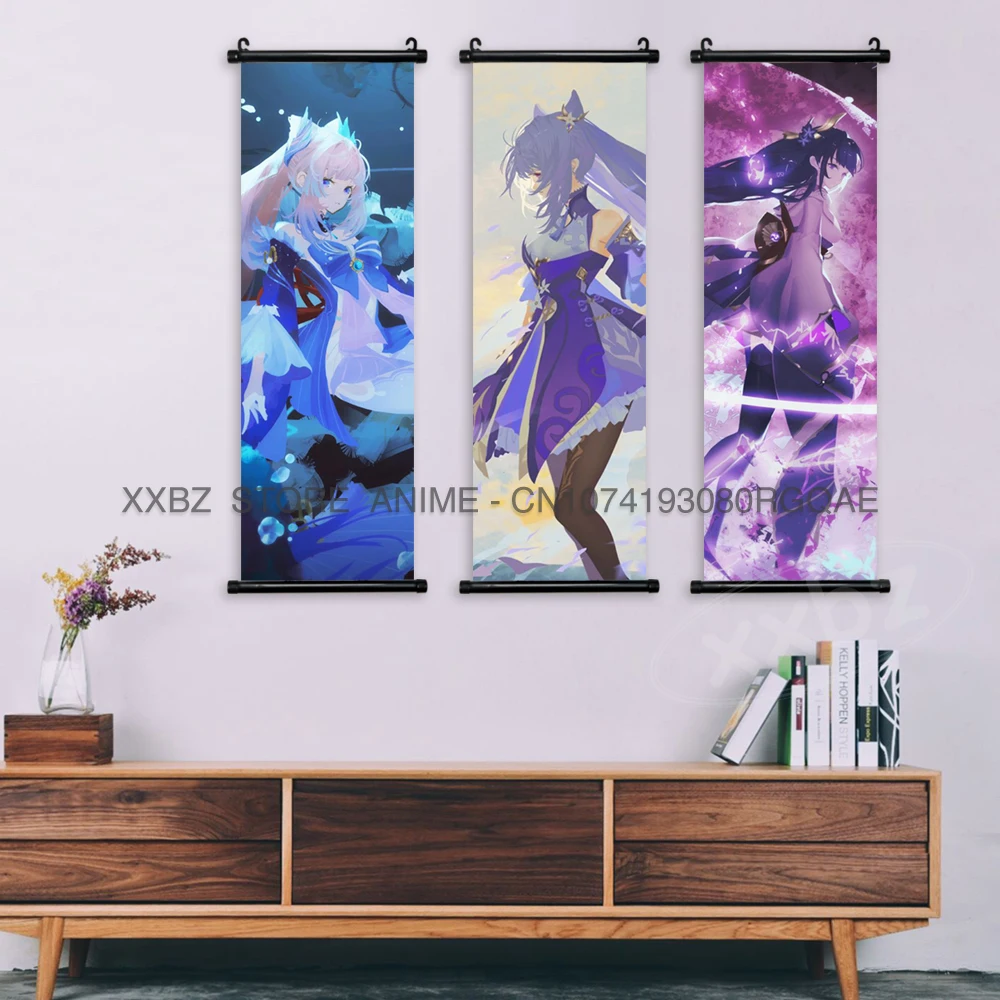 Genshin Impact Scroll Bild Poster Jean Leinwand Home Dekoration Wandkunst Kamizato Ayaka Anime Hängende Malerei Klee Ostergeschenk – Detail 4