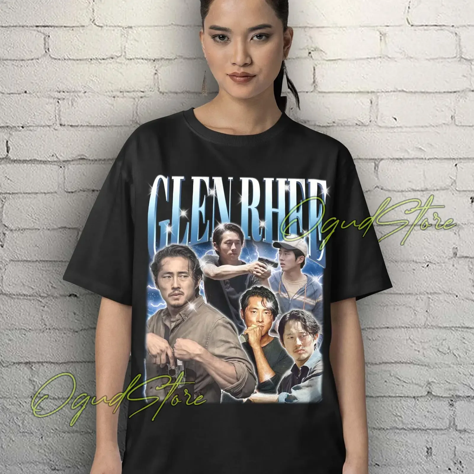 Vintage Steven Yeun Glenn Rhee T Shirt The Walking Dead Retro Bootleg Casual Streetwear for TV Series Fans vintage Washed homme