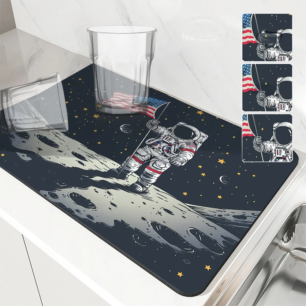 

Coffee Cup Drying Mat Spaceman Non-slip Absorbent Mat Diatoms Tableware Kitchen Counter Drain Mat Coffee Bar Drain Mats