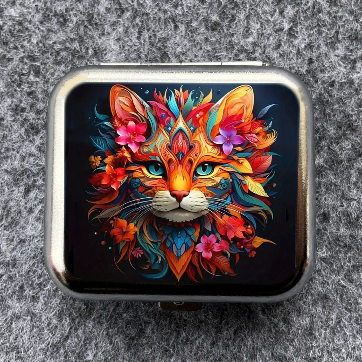 1pc Cat Color Picture Mini Metal Ashtray, Portable Small, Outdoor Portable Pocket, Car Ashtray, Fashionable Smoking Accessories