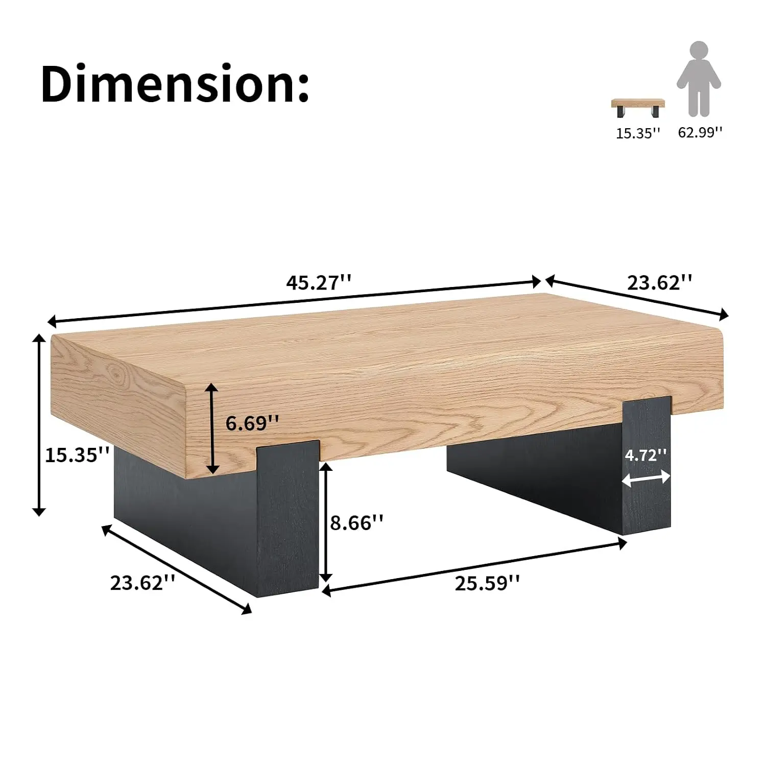 Modern Coffee Table Living Room Light Natural Oak 45.3