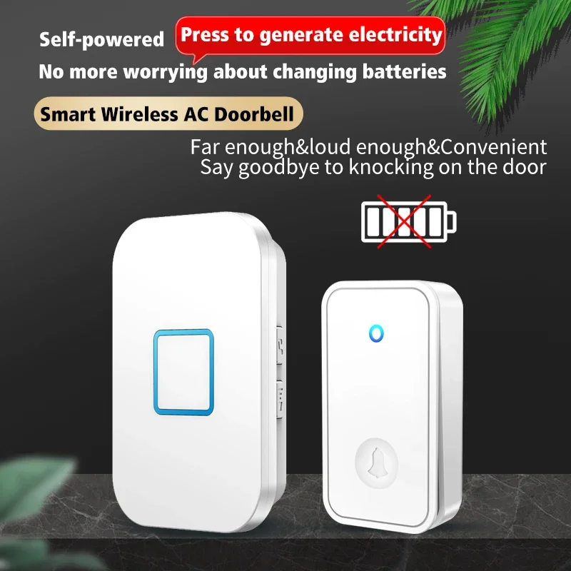

CACAZI Self-powered Waterproof Door Bell No Need Battery Smart Home My Melody Door Chime Kit LED Flash Security Alarm White