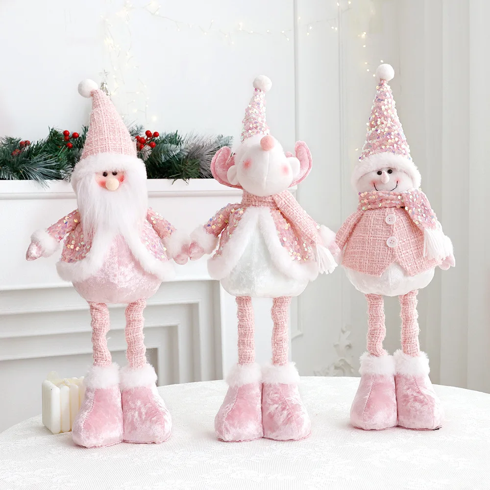 

Pink Santa Claus Stretch Leg Doll Chirstmas Tree Decorations Home 2024 Decor Elk Doll Christmas Ornaments Xmas Navidad Gifts