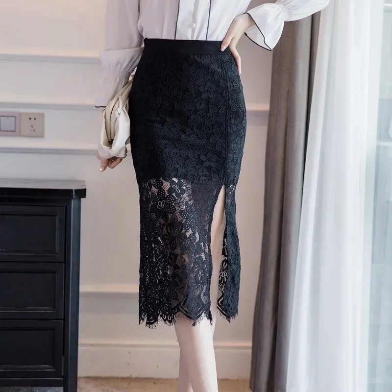 Pluse Size White Lace Skirts 2026 Fashion Summer Bodycon Pencil Skirt Women Clothes Korean Style High Waist Office Sexy Skirt