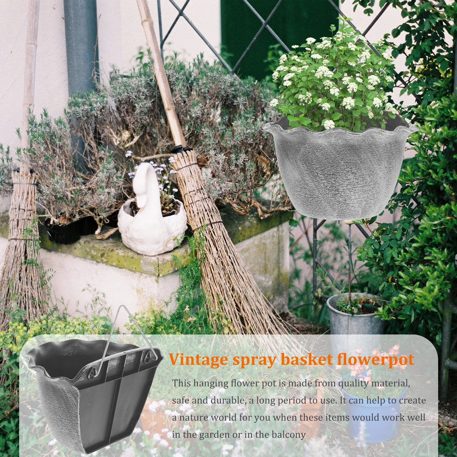 

1 Set Of Retro Painted Hanging Basket Planter Durable Plastic Metal Flowerpot Holder For Indoor Outdoor Garden Succulent Wall