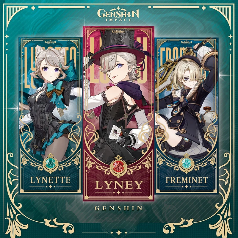 

Genshin Impact Collection Cards Games Fontaine Lyney Lynette Freminet Cosplay Props Anime Tarot Card Game Collection Cards Gifts