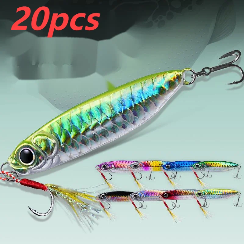 

20pcs 7g-30g Metal Jig Fishing Lure Ultra Long Throw Iron Plate Shore Casting Swimbait Fishhook Fishing Gear Artificial Bait