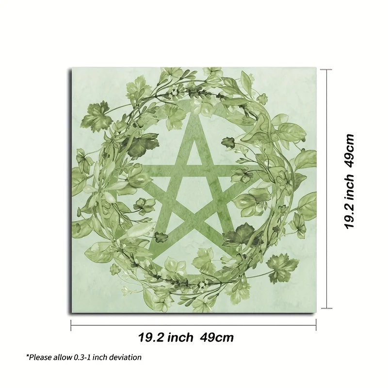 1pc Green‑Leaf Pentagram Moon‑Flower Altar Cloth, Botanical Pentagram Card Mat, for Halloween, Pagan Party Decor
