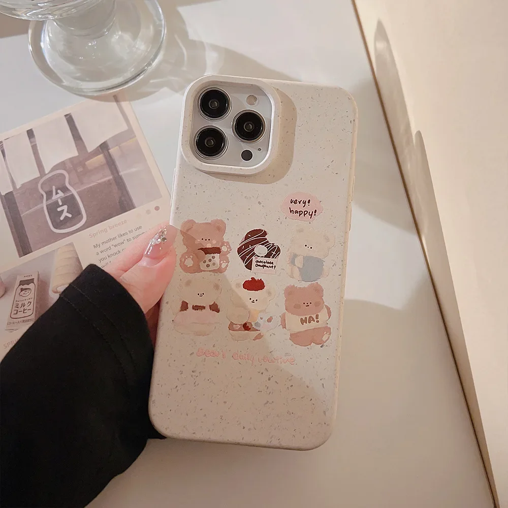 Luxury smile bear Milk bubble tea Phone case For iPhone 15 14 13 12 11 Pro Max Xr Xs 15 14 Plus case Cute Sweet vintage cover