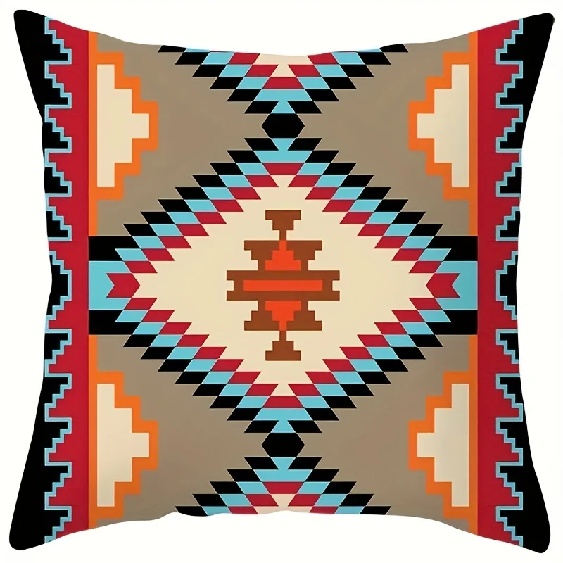 4Pcs Boho Navajo Tribal Throw Pillow Covers with Vintage Earth Tone Symmetric Geometric Art Cushion Cases for Balcony Patio
