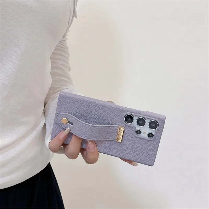 ليتشي الحبوب الملمس الجلود معصمه جراب هاتف لسامسونج غالاكسي S23 FE S24 S22 الترا زائد A14 A24 A33 A54 5G A05 PU يغطي