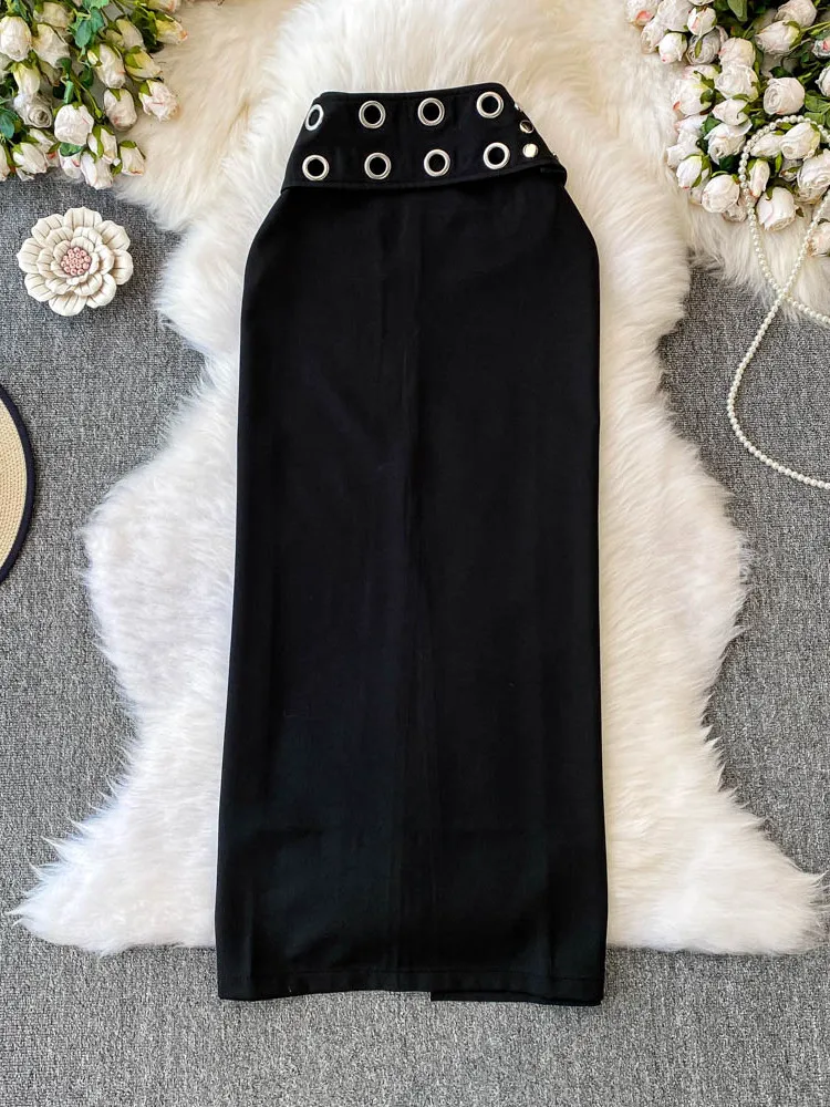 

High Waist Rivet f Skirt Women's Summer New Sle Slimming Bodycon Long Skirt Korean Sle Commute Rivet Embellied Midi ...