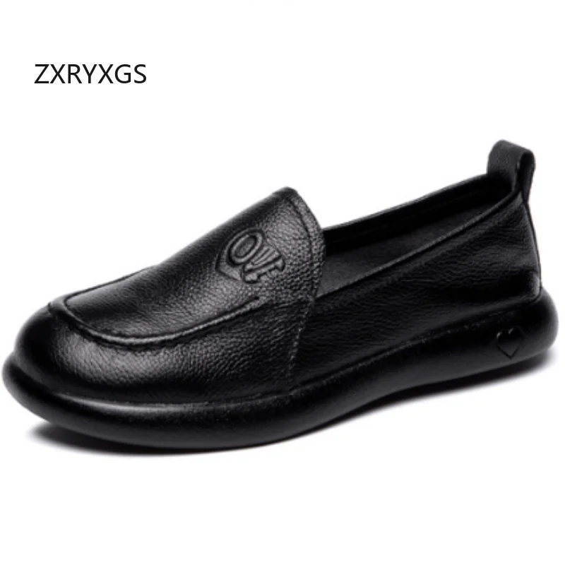 ZXRYXGS Promotion 2026 Genuine Leather White Shoes Black Flats Rouund Toe Elegant Comfortable Trendy Shoes Fashion Casual Shoes
