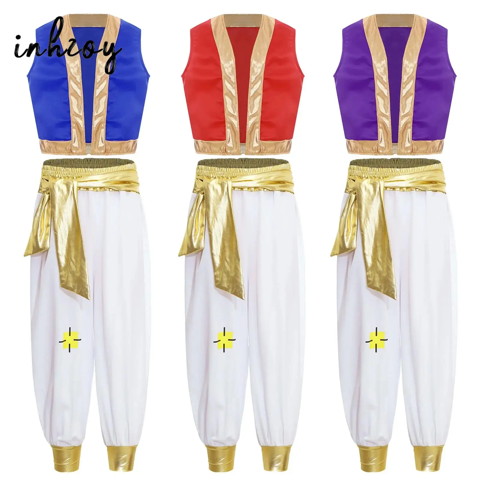 Kids Toad Super Brother Costume Game Character Bros.Mario Arabian Prince Cosplay Boys Vest and Pants Set for Halloween Carnival