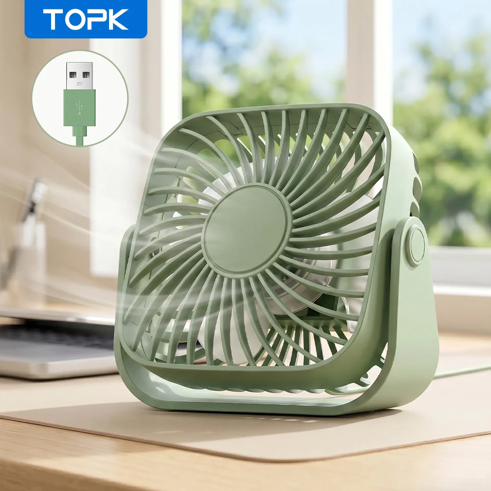 TOPK 4 Inch USB Portable Desk Fan Quiet 3 Speed Personal Table Fan with 360° Adjustable Stand for Camping Bedroom Home Office