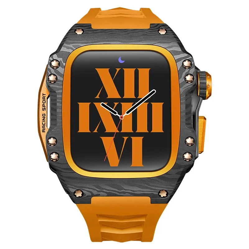 SVJ Luxury Limited Edition ApplewatchS78 Modified Imitation Carbon Fiber Pattern Protective Case Integrated Waterproof Strap