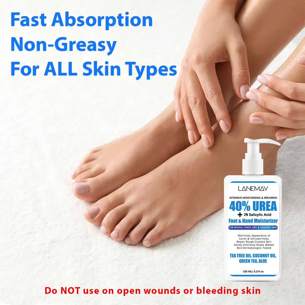 Urea Cream 40% with 2% Salicylic Acid - Foot & Hand Cream for Dry Cracked Heels, Callus Remover, Tea Tree & Aloe, 150ml