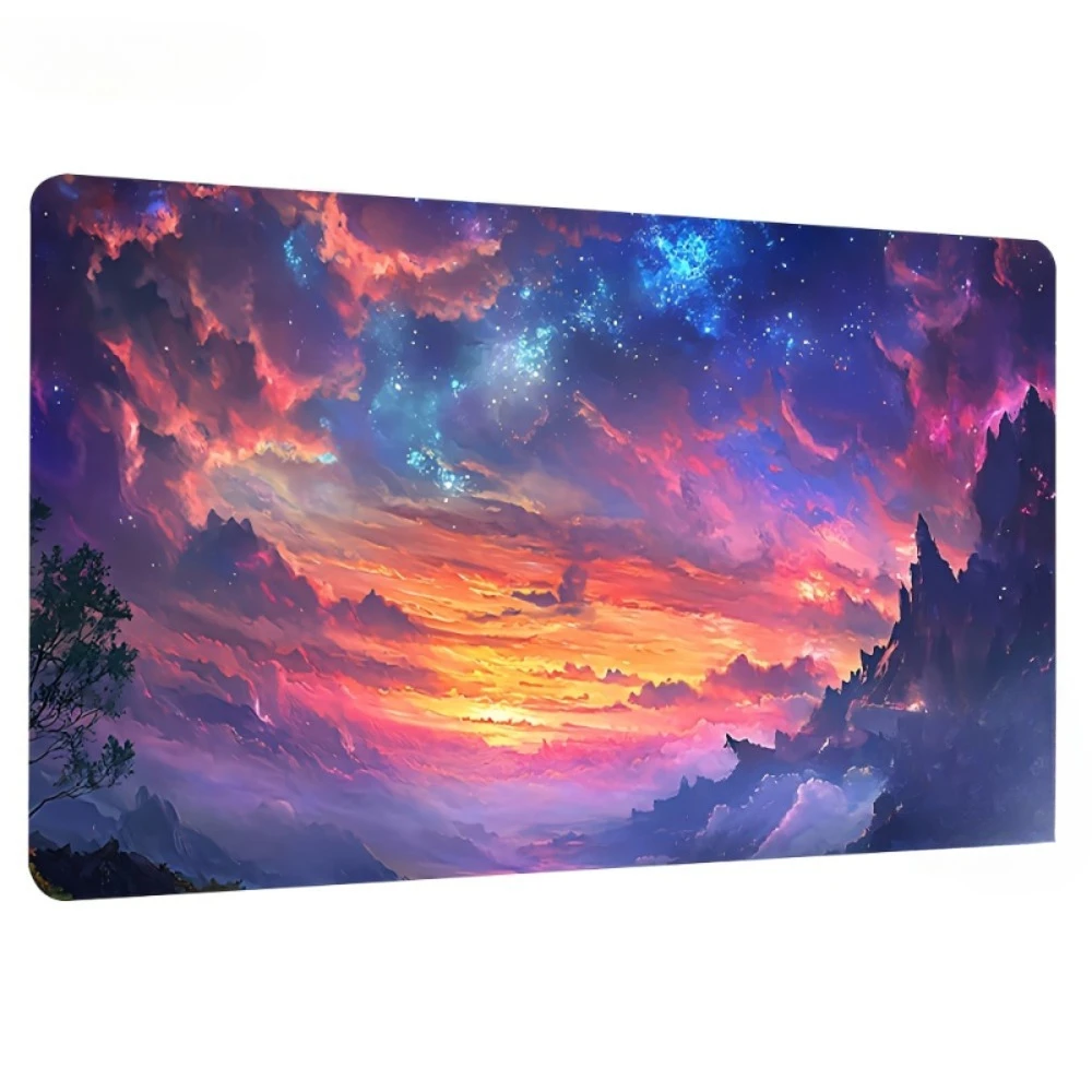 Tapis de jeu de cartes, tapis de jeu de société, tapis de bureau. Tapis de jeu nuageux coloré effet coucher de soleil, idéal pour TCG et CCG, tapis de souris