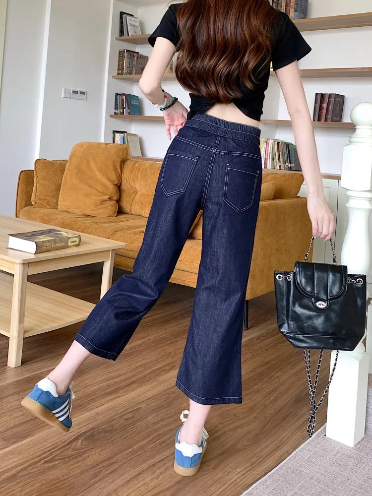 ارتفاع الخصر واسعة الساق مستقيم قطع الجينز المرأة رقيقة جديدة Sle الخريف موسم عارضة مريحة فضفاضة تناسب الدينيم السراويل #2