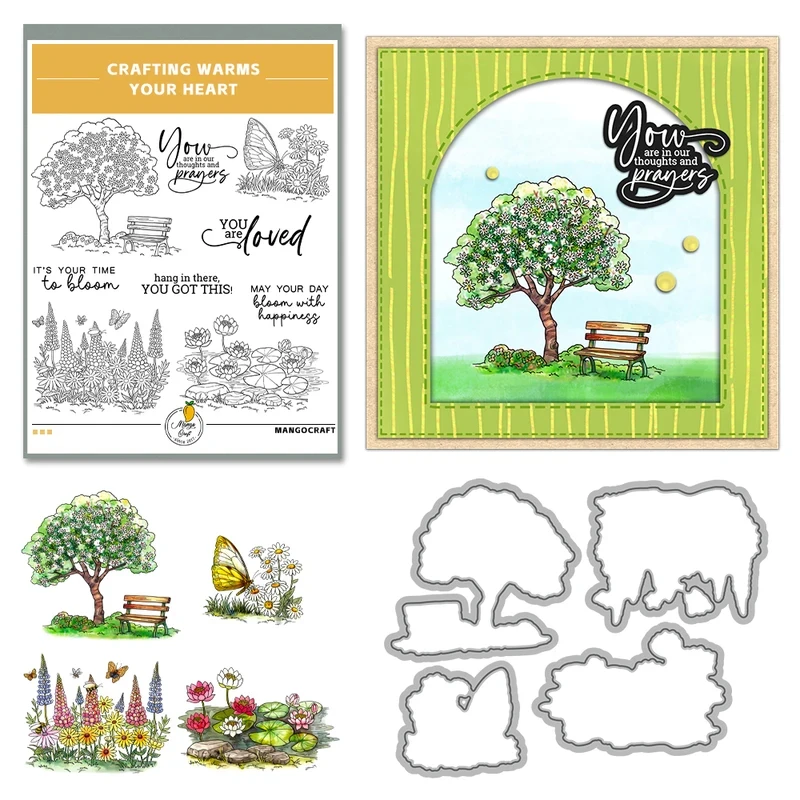 Flowers Lotus Tree Butterfly Cutting Dies Clear Stamp DIY Scrapbooking Metal Dies Silicone Stamp Cards Albums Decor