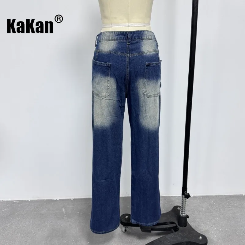 Kakan - Men's Mid Rise Retro Slim Straight Leg Jeans, New Black Dark Blue Long Jeans