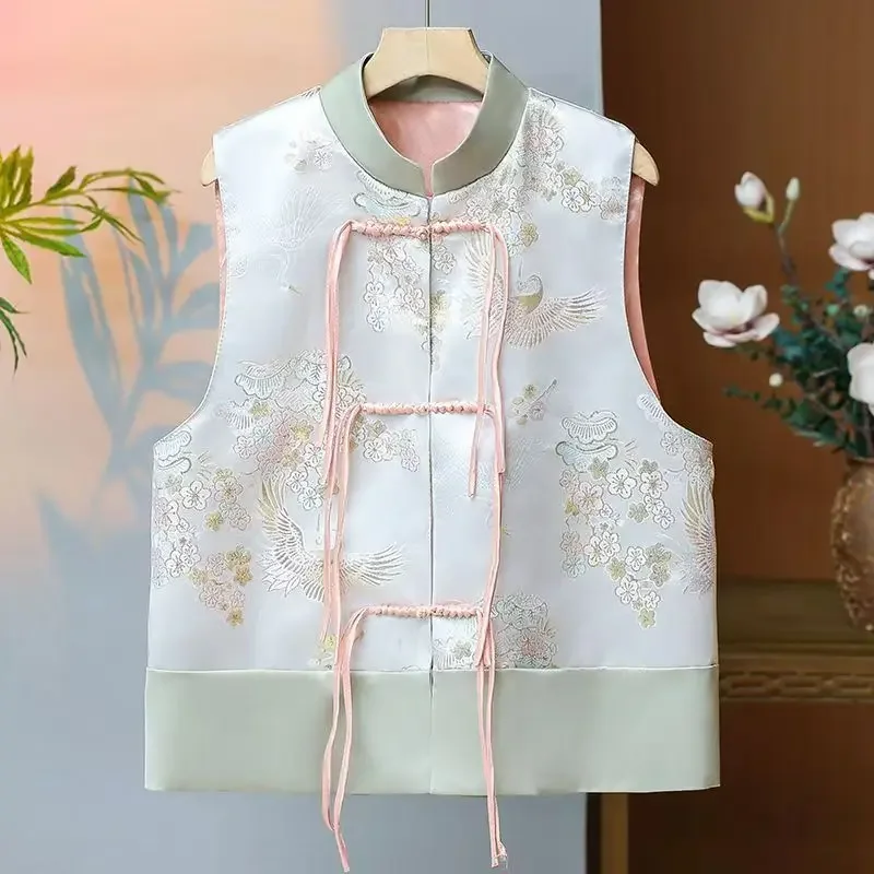 New Spring Summer 2024 Sleeveless Jacquard Casual Women\'s Vest Jacket Chinese Style Tassels High-end Female Horse Clip