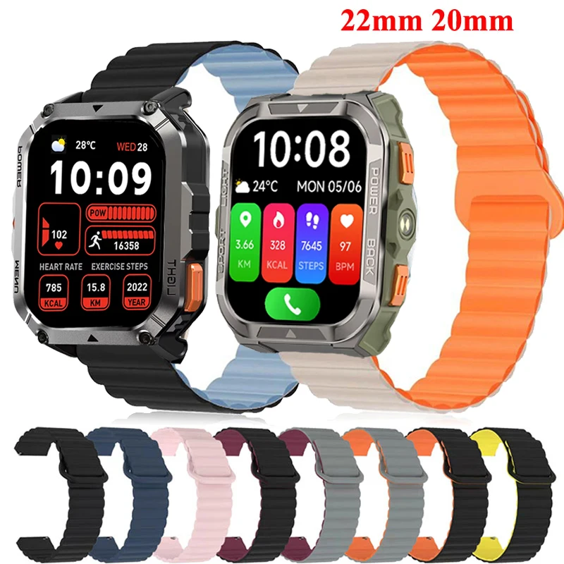 블랙뷰 W80 Pro W70 Pro W60 W50 스포츠 시계용 20mm 22mm 마그네틱 실리콘 스트랩, 블랙뷰 X20 W50 Pro/R60 R30 X1Pro 호환