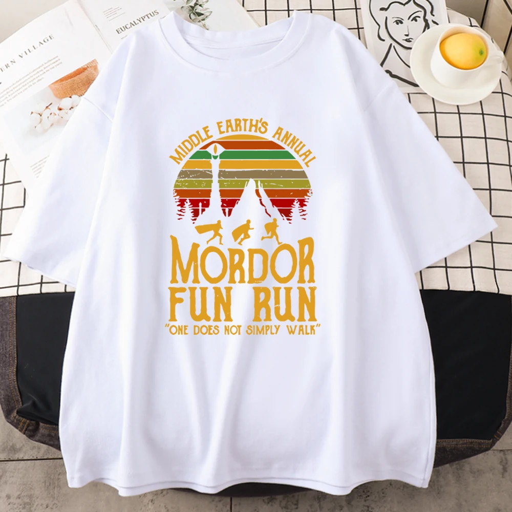 Middle Earth\'s Annual Mordor Fun Run Print Mans T Shirts Crewneck Vintage Breathable Tee Clothing Loose All-math Men Cotton Tops