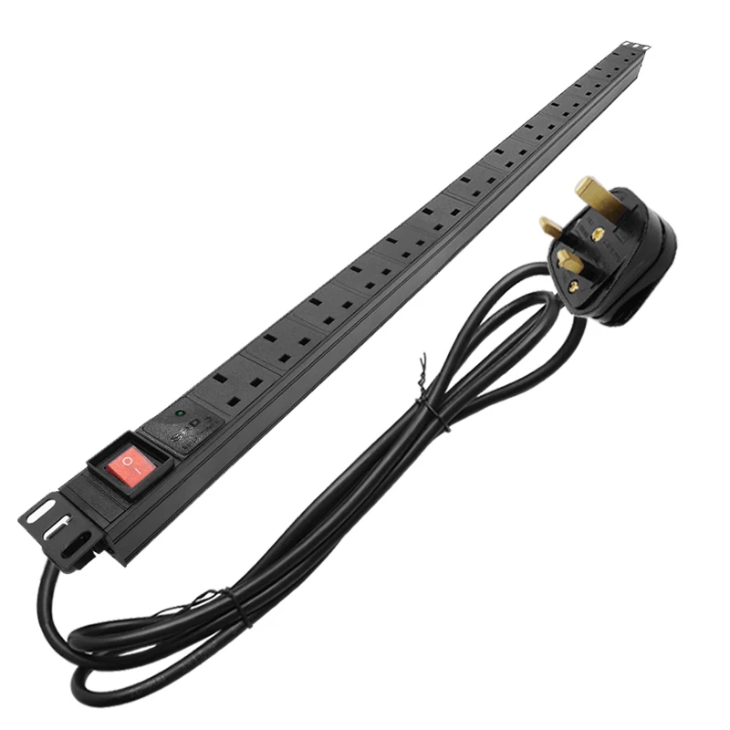 

13A UK Plug 13AC Socket Network Rack PDU Power Strip Surge Protection ON/OFF 2Meters Cable