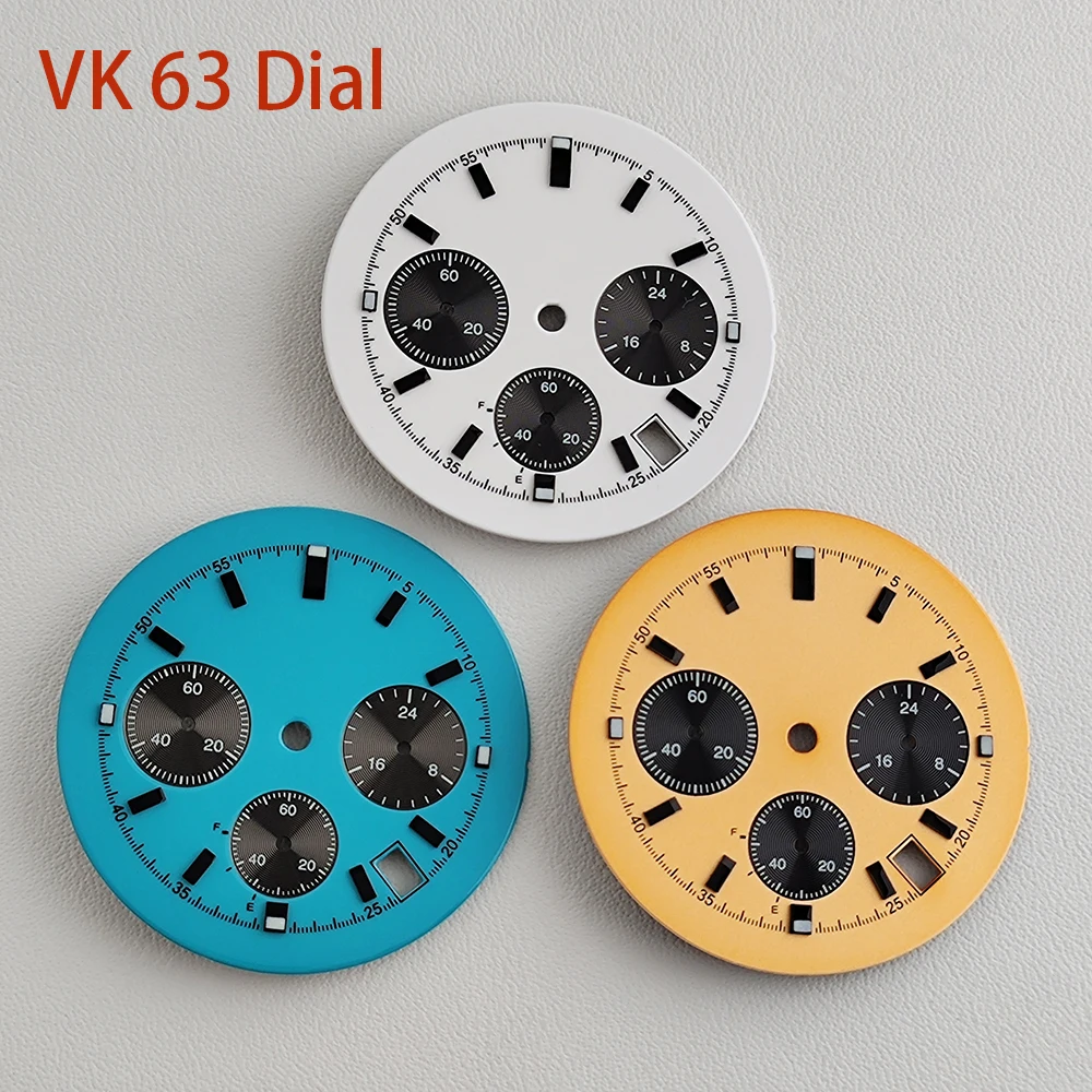 VK63 dial 32.5mm with date window green illuminated dial suitable for VK63 movement watch accessories watch repair tools