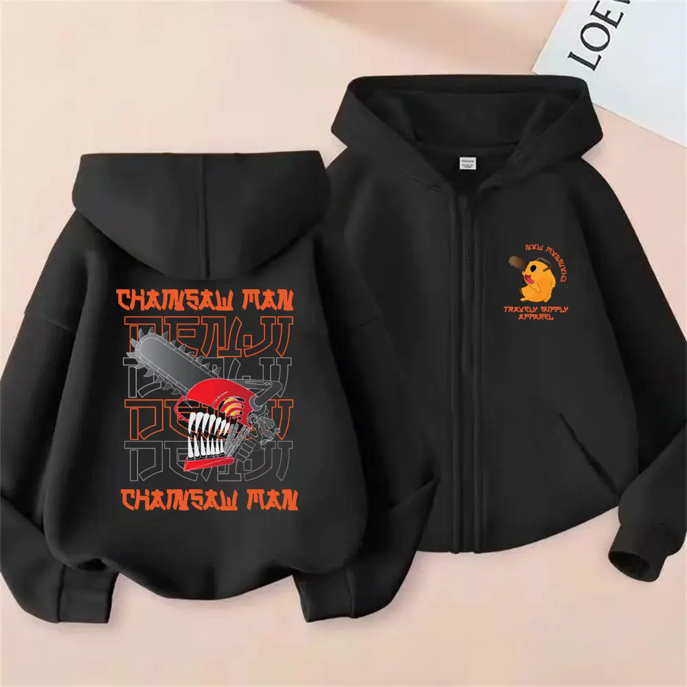 

Anime Chainsaw Man Pochita and Denji Face Graphic Zipper Hoodie Men Women Clothing Manga Fashion Oversized Zip Up Jacket Coat