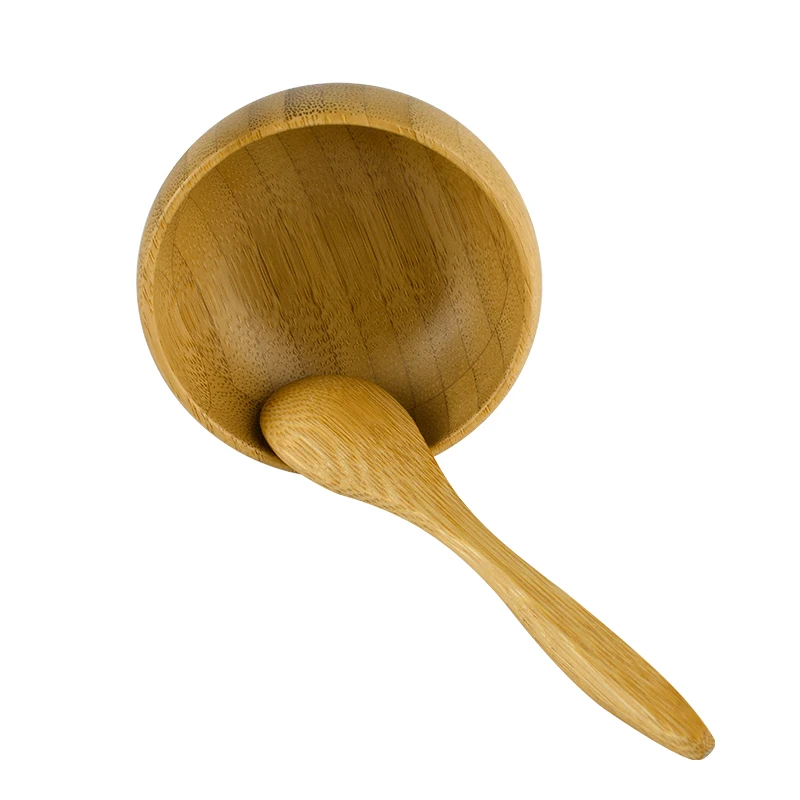 Eco friendly Handmade 100% Natural Round face mask and brush small mini size bamboo wooden bowl and spoon